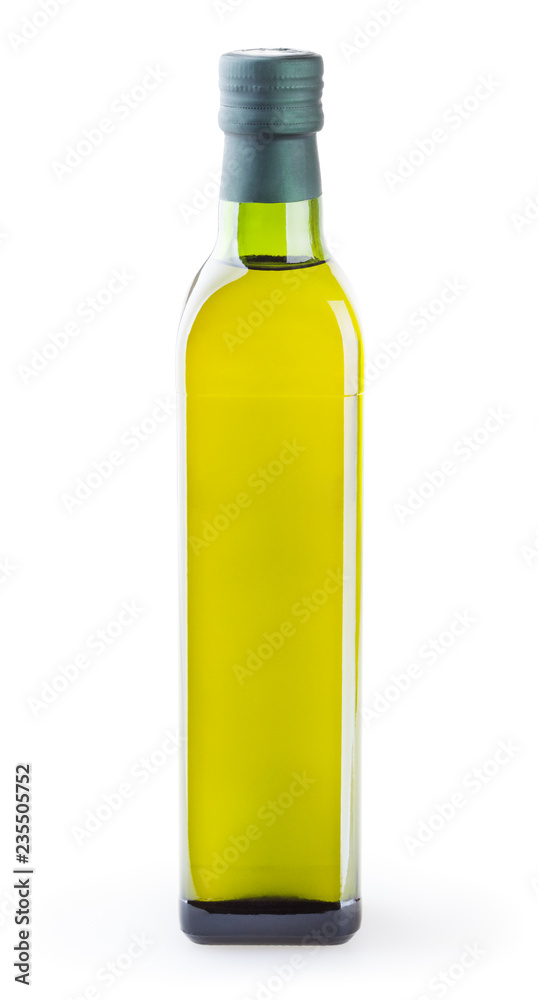 Olive oil in glass bottle isolated on white background with clipping path Olive oil in glass bottle isolated on white background with clipping path