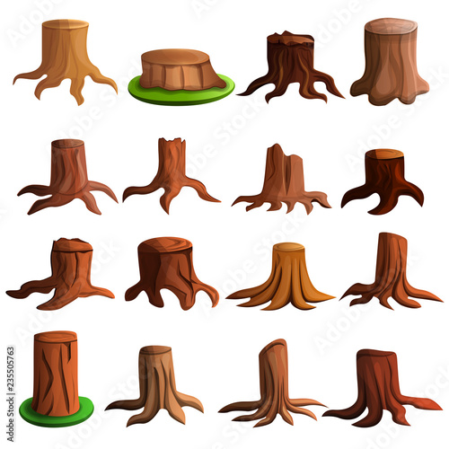Stump tree icon set. Cartoon set of stump tree vector icons for web design
