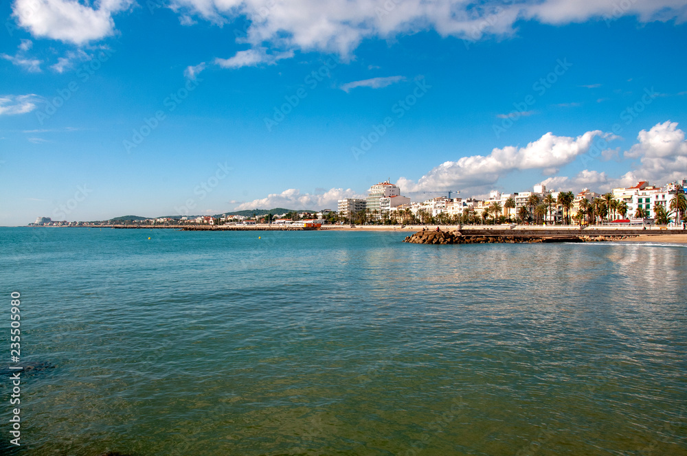 The beach at Sitges on a sunny Autumn day