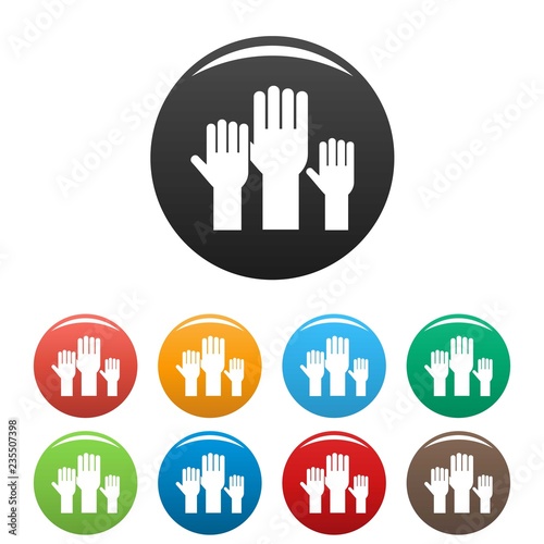 Vote hands icons set 9 color vector isolated on white for any design
