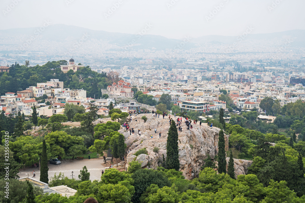 Aerial view on Areopagus Hill and Athens National Observatory.
