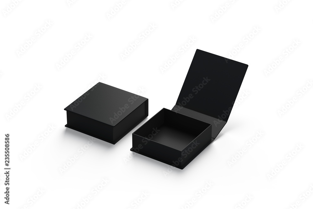 Blank black opened and closed gift box mockup set, isolated Blank black opened and closed gift box mockup set, isolated