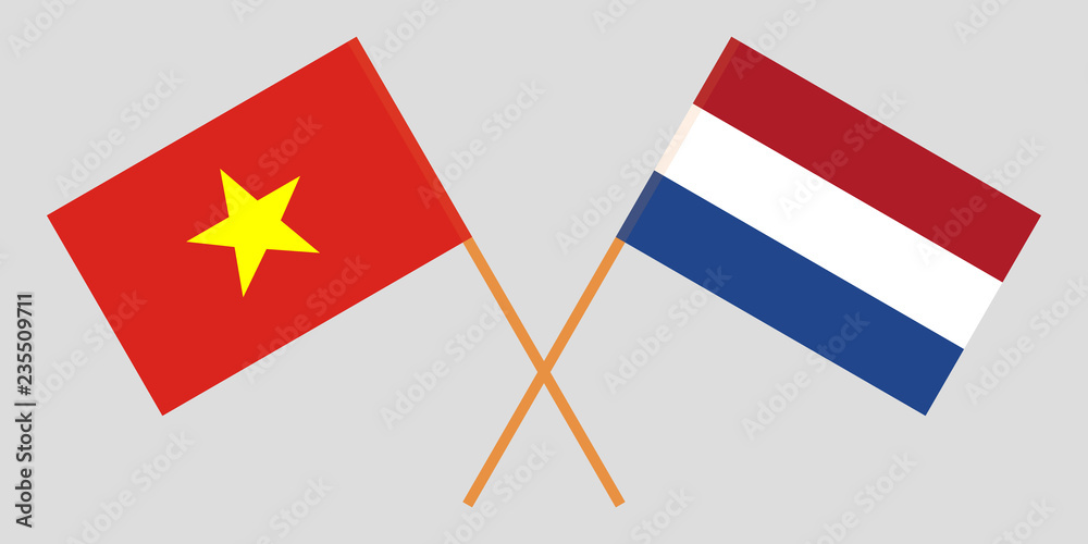 Netherlands and Vietnam. The Netherlandish and Vietnamese flags. Official proportion. Correct colors. Vector