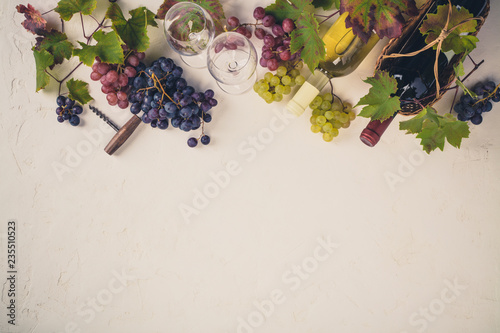 Wine composition on rustic background - space for text
