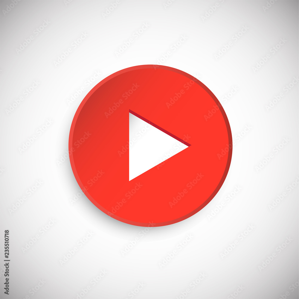 Red realistic 3d Play button on white background with shadow icon Red realistic 3d Play button on white background with shadow icon