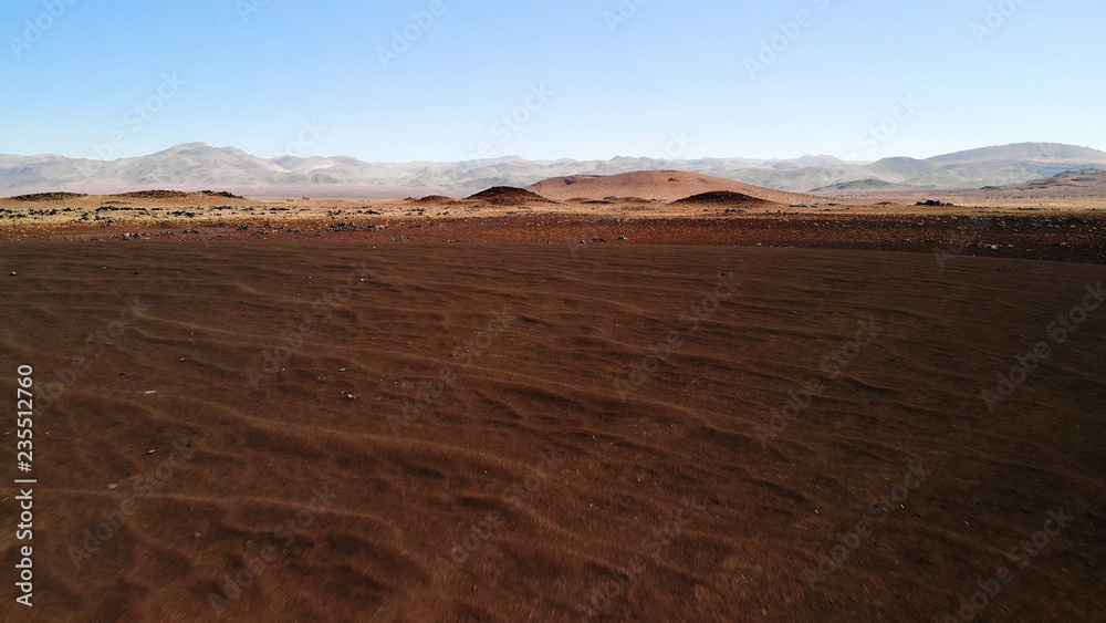 Scenic landscape in California, United States. Desert, mountains, sand dunes. Arid southwestern. Aerial view, from above, drone shoots.