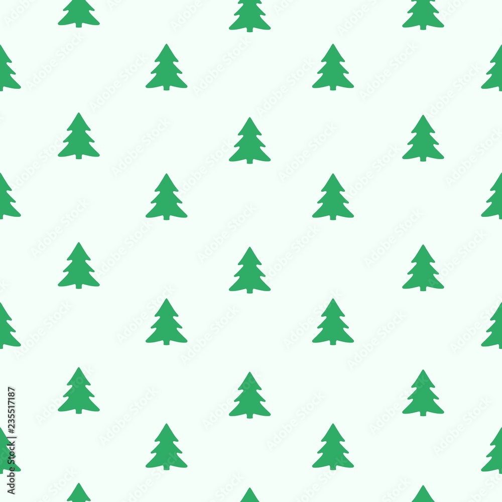 Seamless vector pattern, fir tree isolated on white background