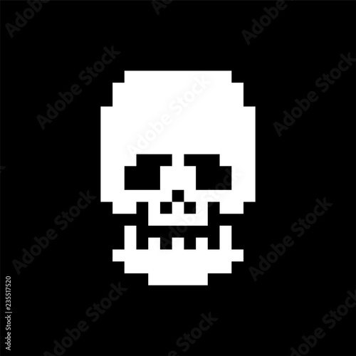 Skull pixel art. Bones anatomy 8 bit. Pixelate Human Skeleton system 16bit. Old game computer graphics style