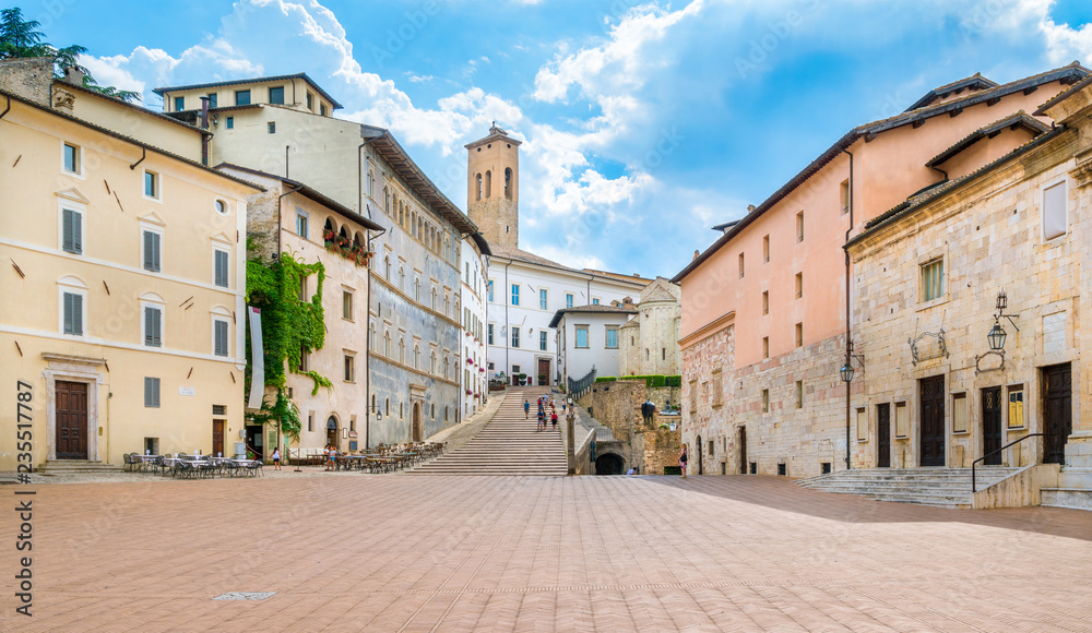 Scenic sight in Duomo Square in Spoleto. Umbria, central Italy.