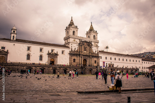 QUITO, ECUADOR - November 11, 2018: colonial church of San Francisco in the city of Quito Ecuador and public square