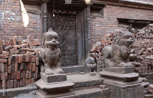 Ancient temple in Bhaktapur after the earthquake damage in Kathmandu valley, Nepal