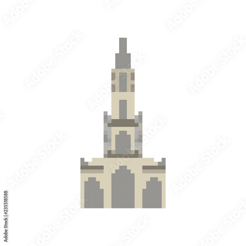 Berne Cathedral pixel art. Berne landmark 8 bit. Switzerland showplace Pixelate 16bit. Old game computer graphics style