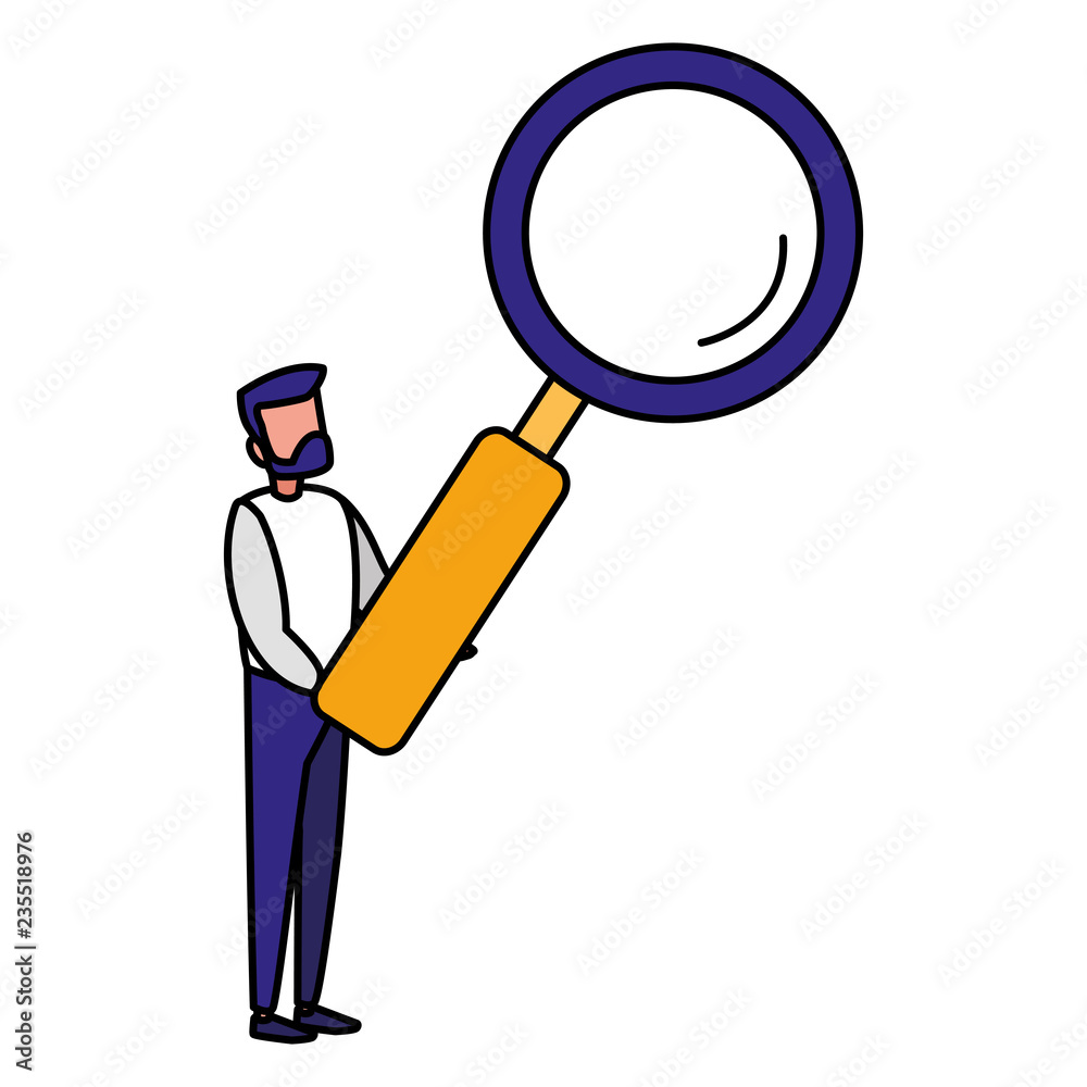 young man with magnifying glass young man with magnifying glass