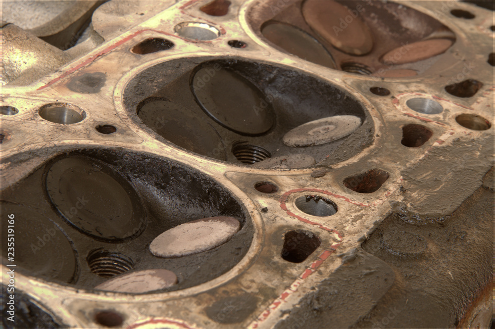 Replacing head gasket of car engine, upper block part detail, with