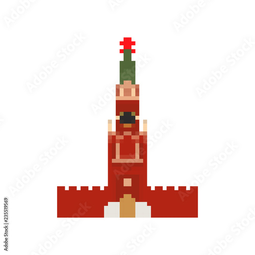 Moscow Kremlin tower pixel art. Moscow landmark 8 bit. Russia showplace Pixelate 16bit. Old game computer graphics style