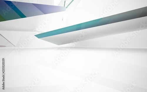 Fototapeta Naklejka Na Ścianę i Meble -  Abstract white interior with colored gradient glossy lines. 3D illustration and rendering