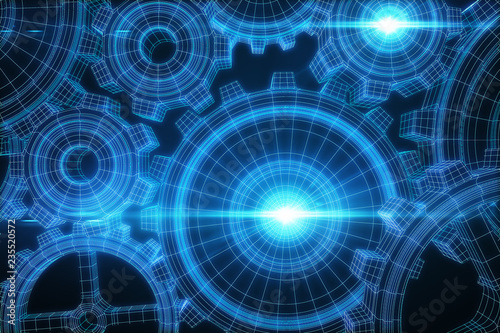 Glowing blue cogs background