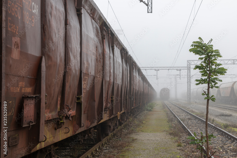 Fototapeta premium Old train wagons parked in a train station