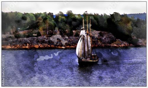 Obraz na płótnie Sail ship. Photo in vintage image style w salonie