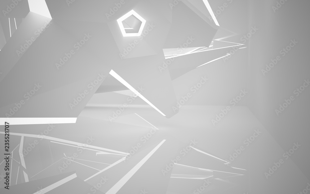 Fototapeta premium Abstract white interior highlights future. Architectural background. 3D illustration and rendering