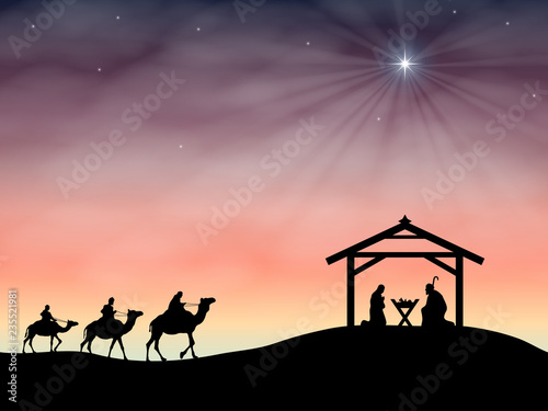 Christmas nativity scene of baby Jesus in the manger with Joseph and Mary.