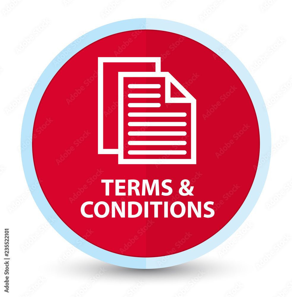 Terms and conditions (pages icon) flat prime red round button Terms and conditions (pages icon) flat prime red round button