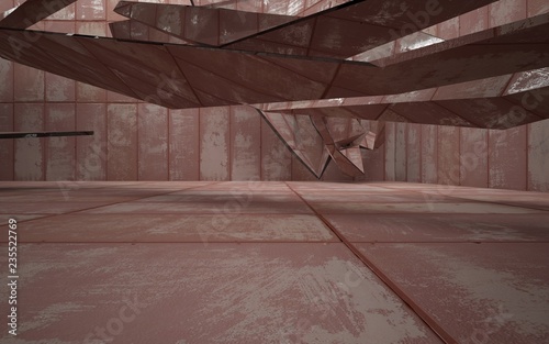 mpty abstract room interior of sheets rusted metal. Architectural background. 3D illustration and rendering