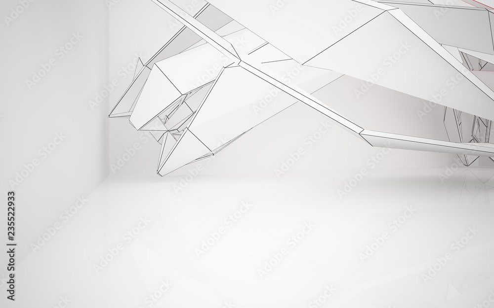 Abstract white interior highlights future. Polygon drawing. Architectural background. 3D illustration and rendering Abstract white interior highlights future. Polygon drawing. Architectural background. 3D illustration and rendering