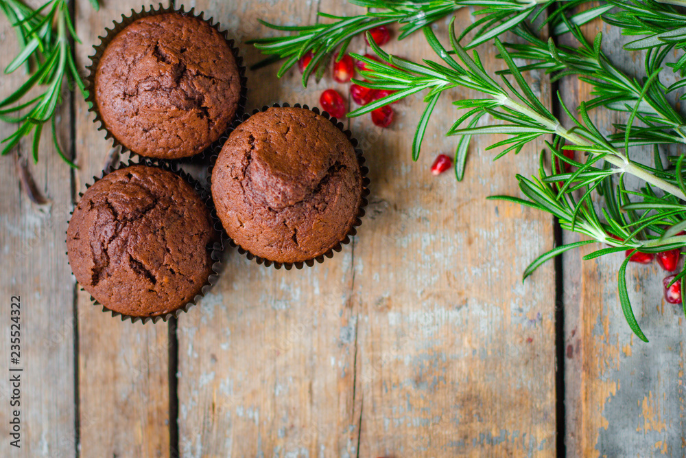 muffins chocolate (cupcakes) chocolate dessert. top view. muffins chocolate (cupcakes) chocolate dessert. top view.