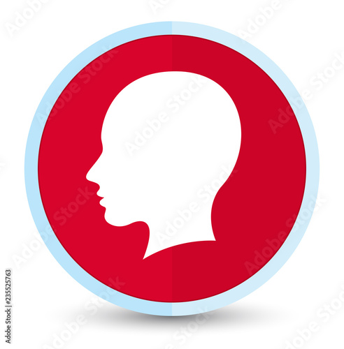 Head female face icon flat prime red round button