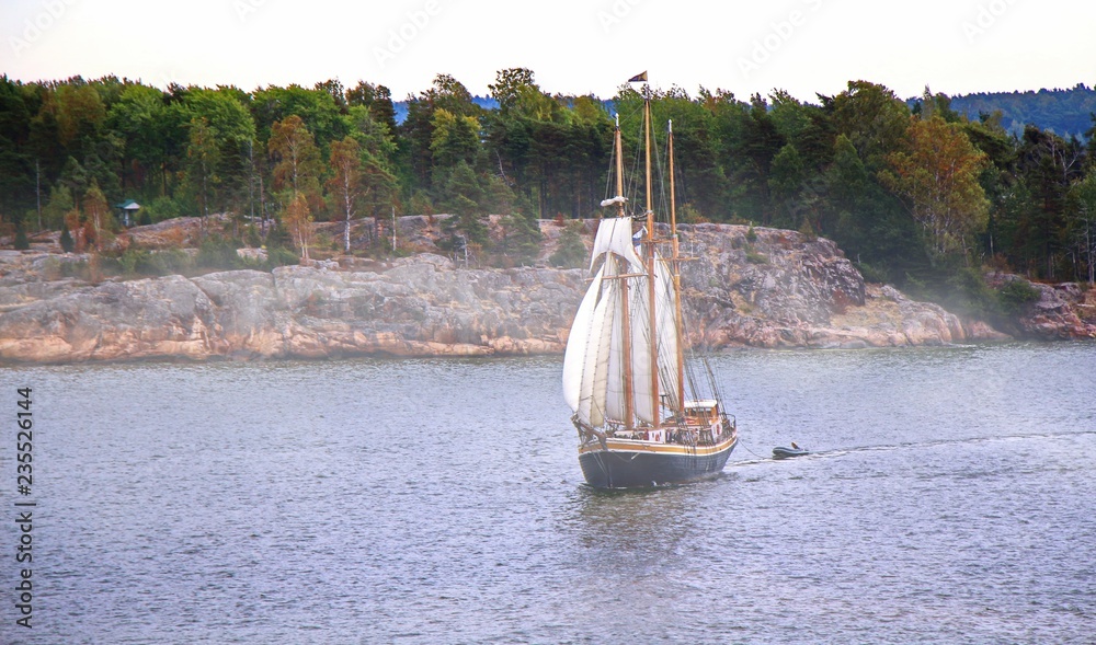 Sail ship. Photo in vintage image style