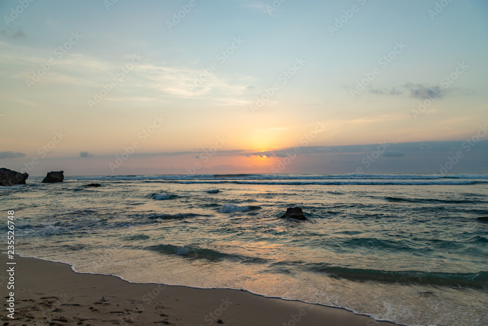 Blue Point (Suluban beach) sunset scenery. Famous surfers place in Bali, Indonesia