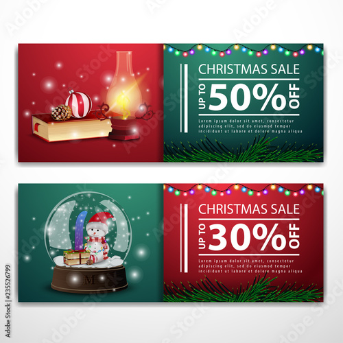 Christmas banner templates with book and snow globe 