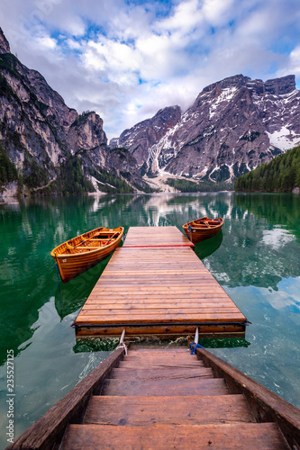 The Pragser Wildsee, or Lake Prags, Lake Braies one of the most famous lakes in the world. Lake is located in dolomite of italy