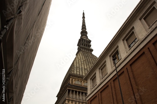 Mole Antonelliana tower in Turin  Torino  town. Rainy  cloudy weather. Turin  Italy.