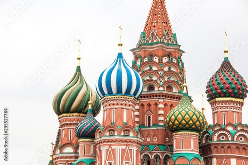 Fragment view of Saint Basil's Cathedral on Red Square in Moscow, Russia. Moscow architecture and landmark.