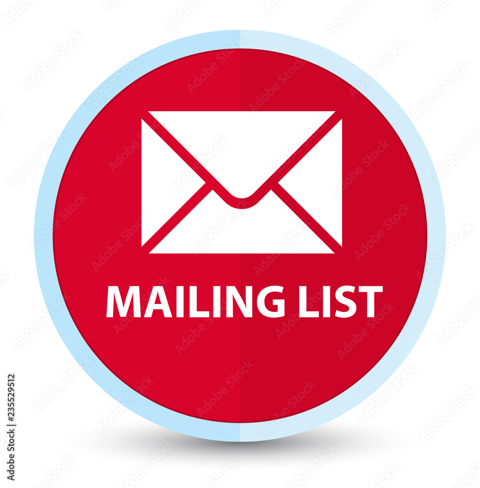 Mailing list flat prime red round button Mailing list flat prime red round button