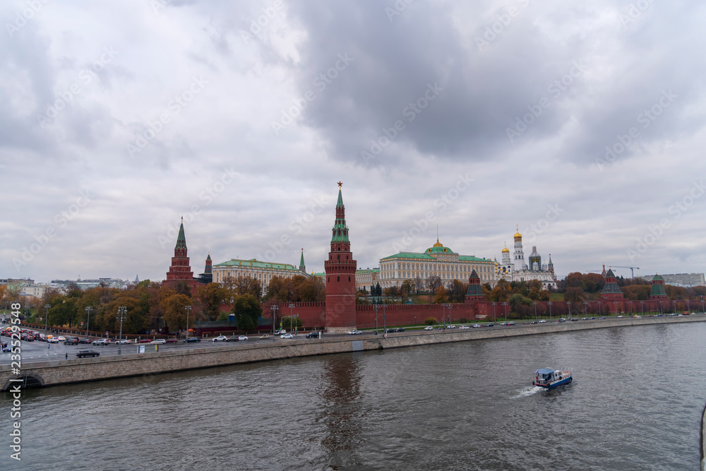 Red Square With Spasskaya Tower, Tsar Tower, Kremlin Wall and Moskva River view, Moscow, Russia
