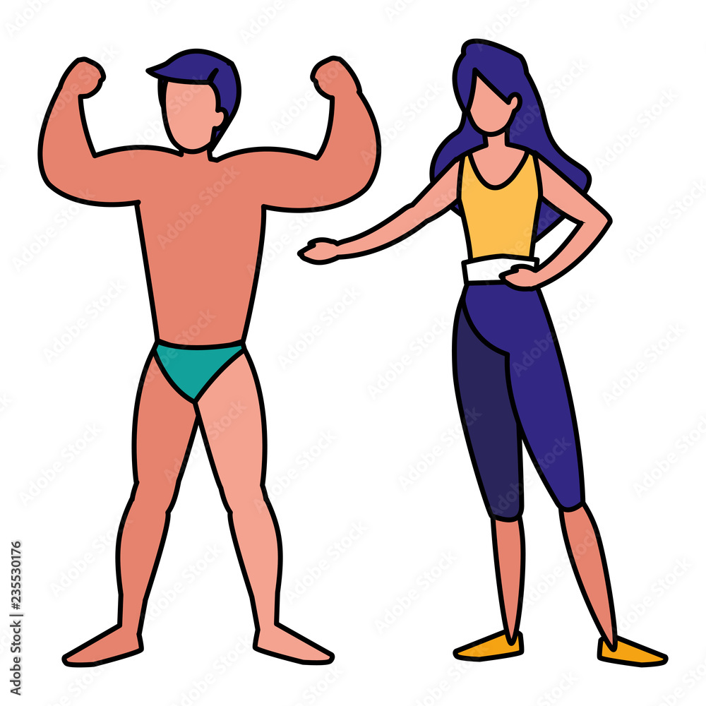 young couple practicing exercice young couple practicing exercice
