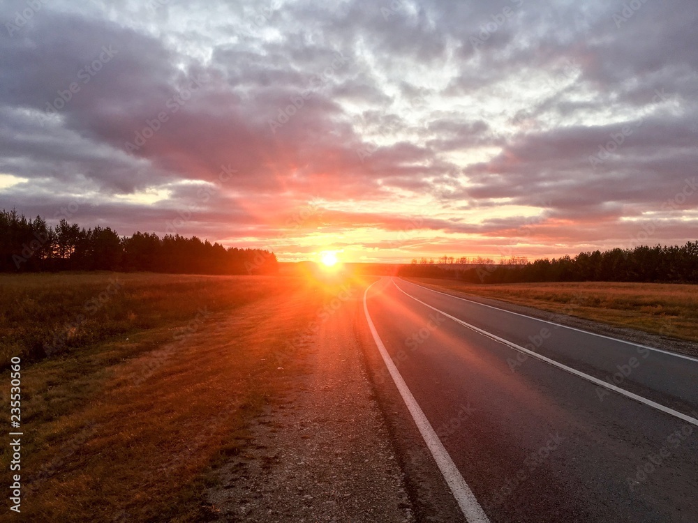 Beautiful sunset, road, nature