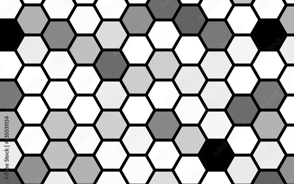 Black honeycomb with a gradient color. Isometric geometry. 3D illustration Black honeycomb with a gradient color. Isometric geometry. 3D illustration