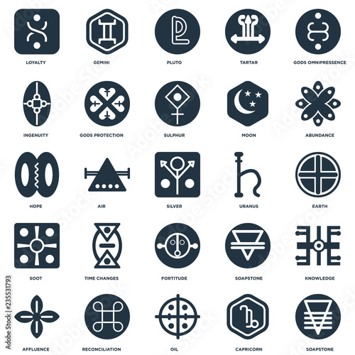 Elements Such As Soapstone, Earth, Abundance, Gemini, Affluence, Gods protection, Hope icon vector illustration on white background. Universal 25 icons set.