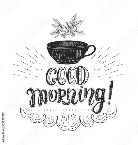 Banner with Coffee quotes . Vector hand-drawn lettering .