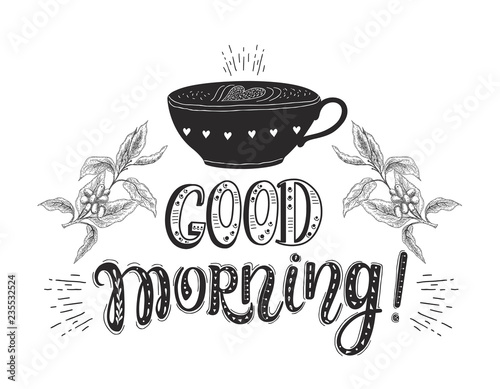 Banner with Coffee quotes . Vector hand-drawn lettering .