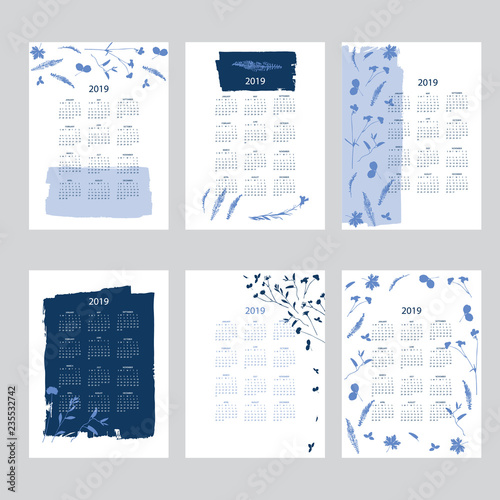 Vector of 2019 new year calendar with plants.