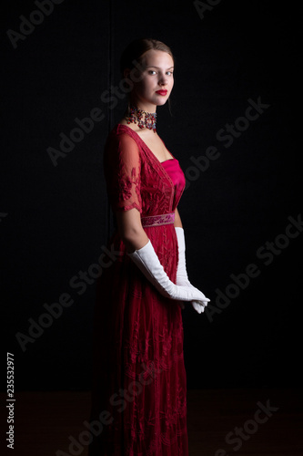 Photography Edwardian woman in red dress