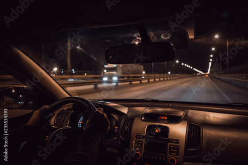 driving a car at night on the way