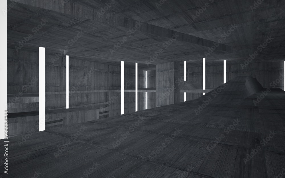 Abstract interior of glass and concrete. Architectural background. 3D illustration and rendering 