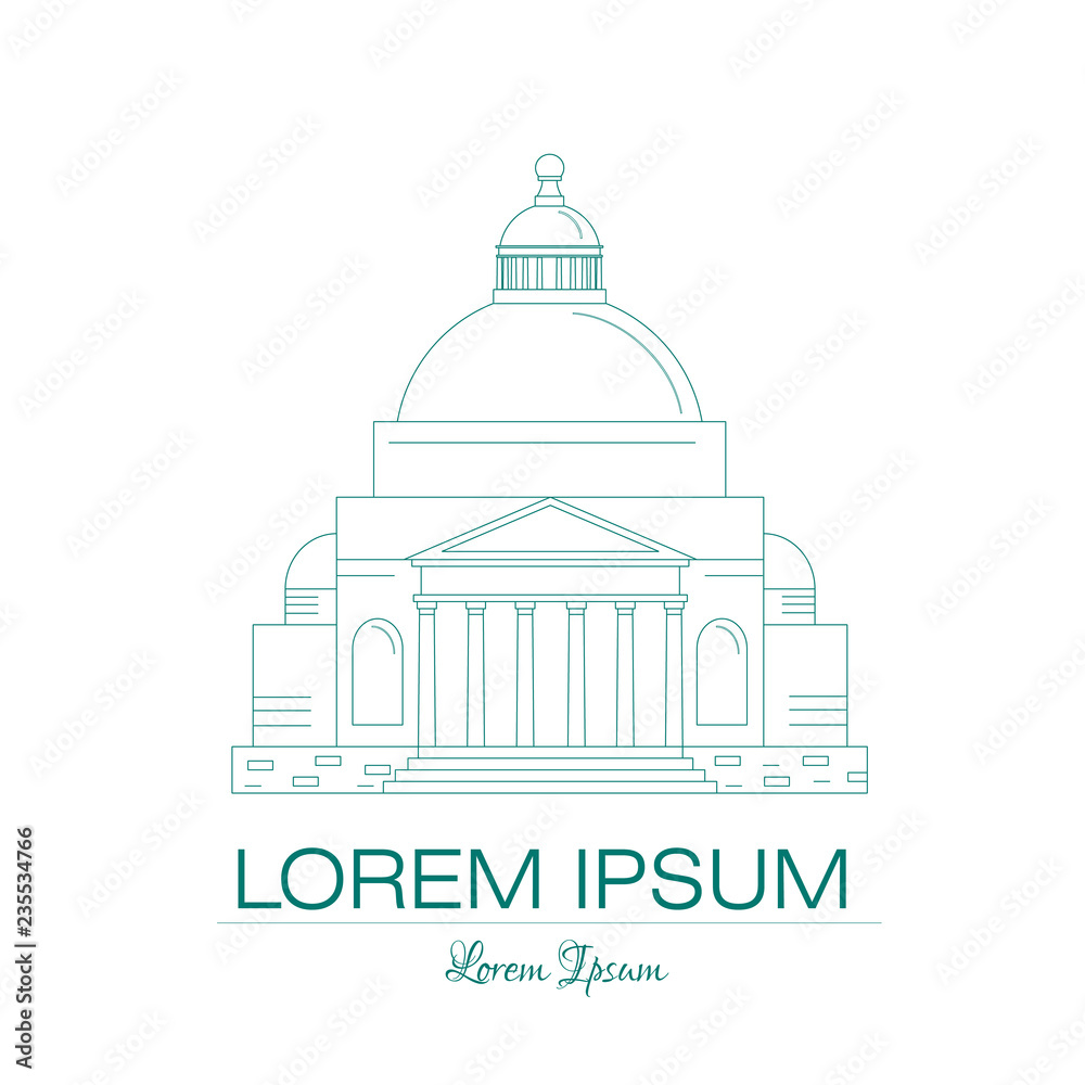 Classical building architecture made in line style vector. Church, building of a bank, theater, museum or art gallery modern logo template.City constructor series.