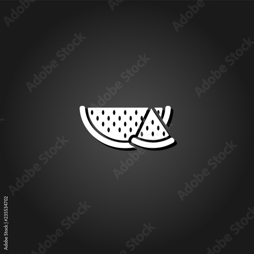 Watermelon icon flat. Simple White pictogram on black background with shadow. Vector illustration symbol